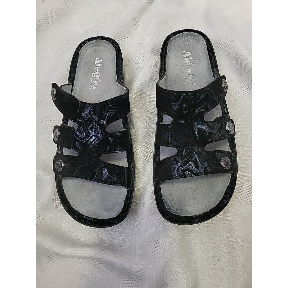 Alegria VEN-750 Leather Sandals Womens Black Blue Silver EU 39 US 9
